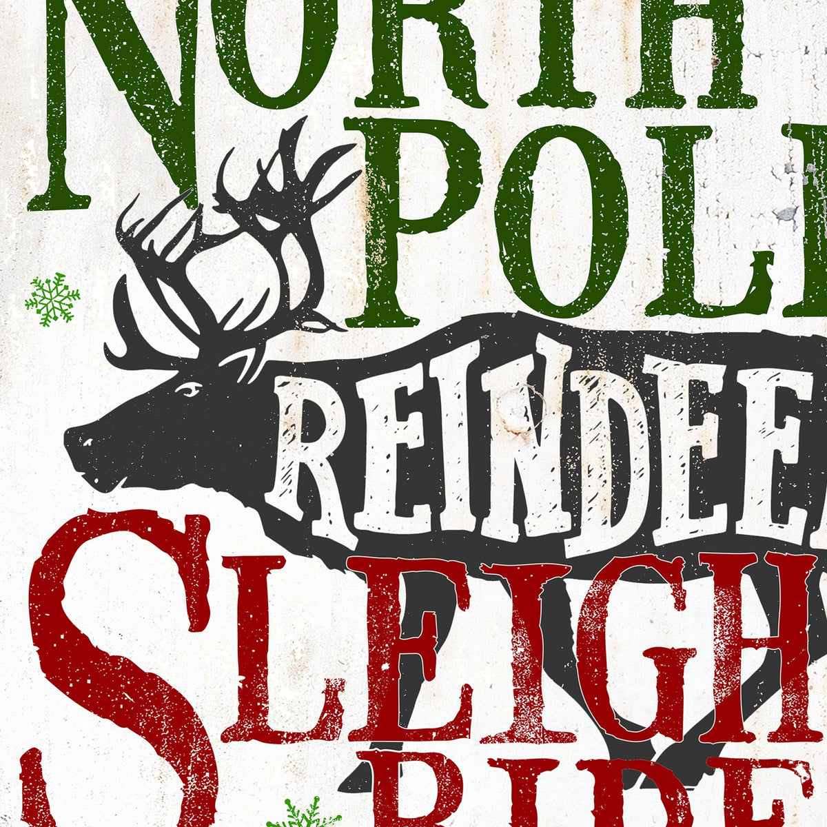 North Pole Reindeer Sleigh Rides Farmhouse Decor Wall Art