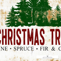 red and green tree farm vintage christmas poster print