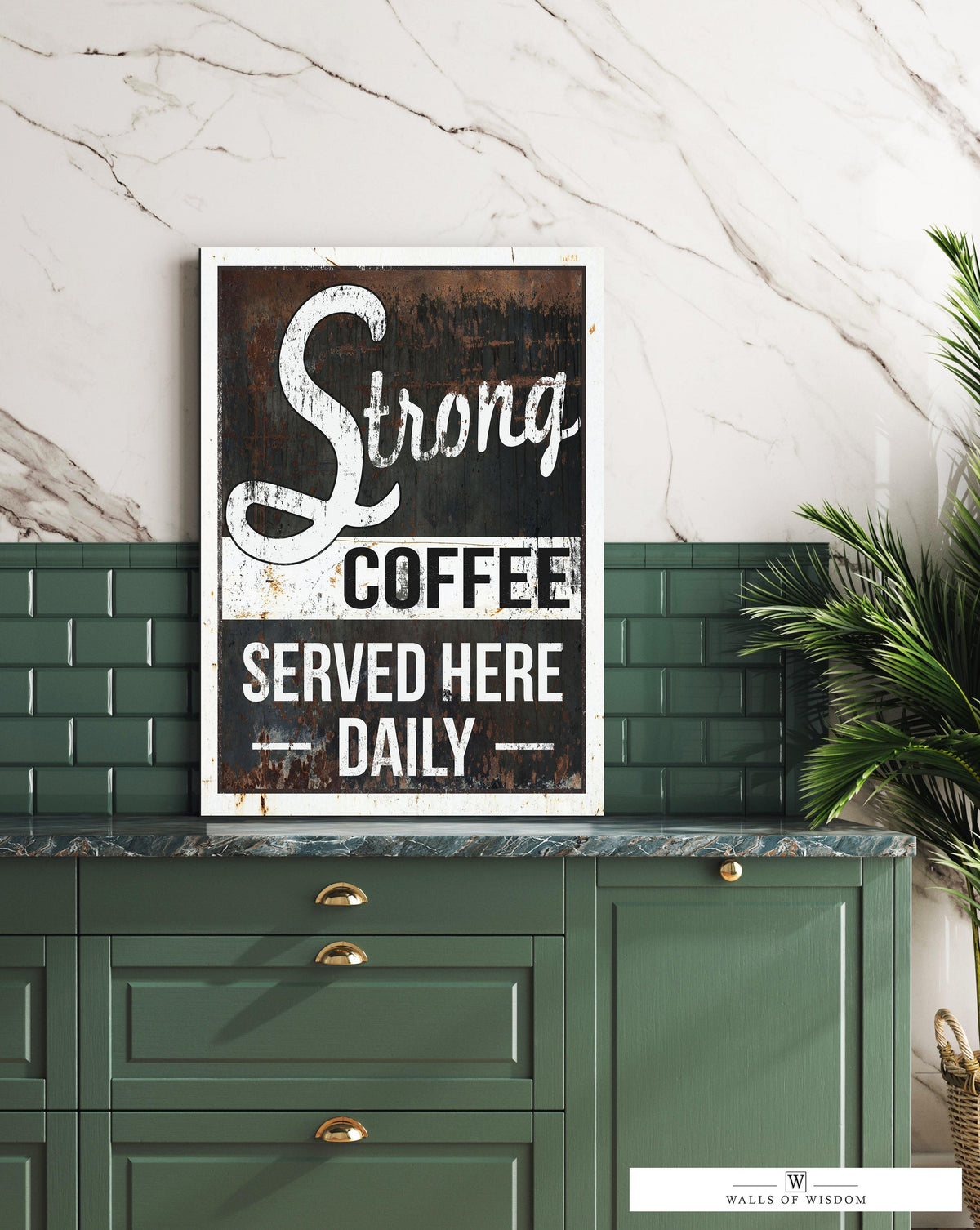 Vintage Style Coffee Bar Sign - Strong Coffee Served Daily Canvas Wall Art