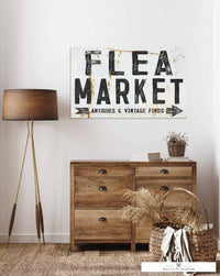 Antique Style Flea Market Sign - Antique & Vintage Finds Canvas Sign - Distressed Trades Days Living Room Decor