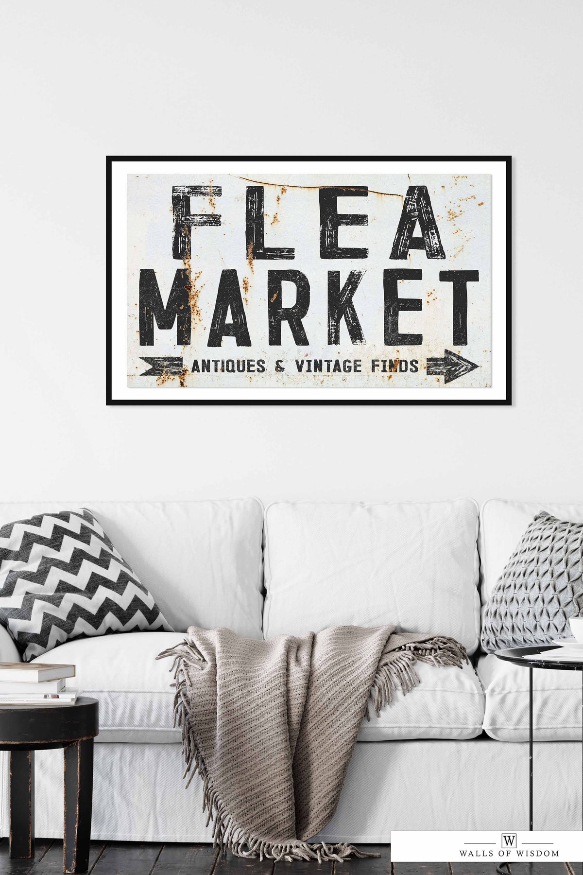 Old Antique Flea Market Poster Sign - Antiques and Vintage Finds Rustic Wall Art Print