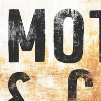 Rustic Americana wall art featuring a distressed motel sign, ideal for Western and vintage-inspired decor.