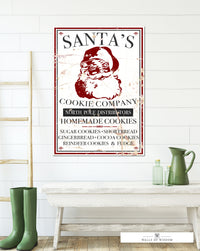 Santa's Cookie Co Farmhouse Canvas Art - Vintage Santa Christmas SIgn