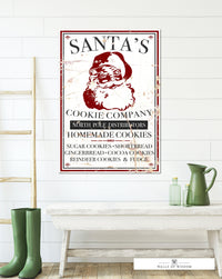 Santa's Cookie Co Farmhouse Canvas Art - Vintage Santa Christmas SIgn