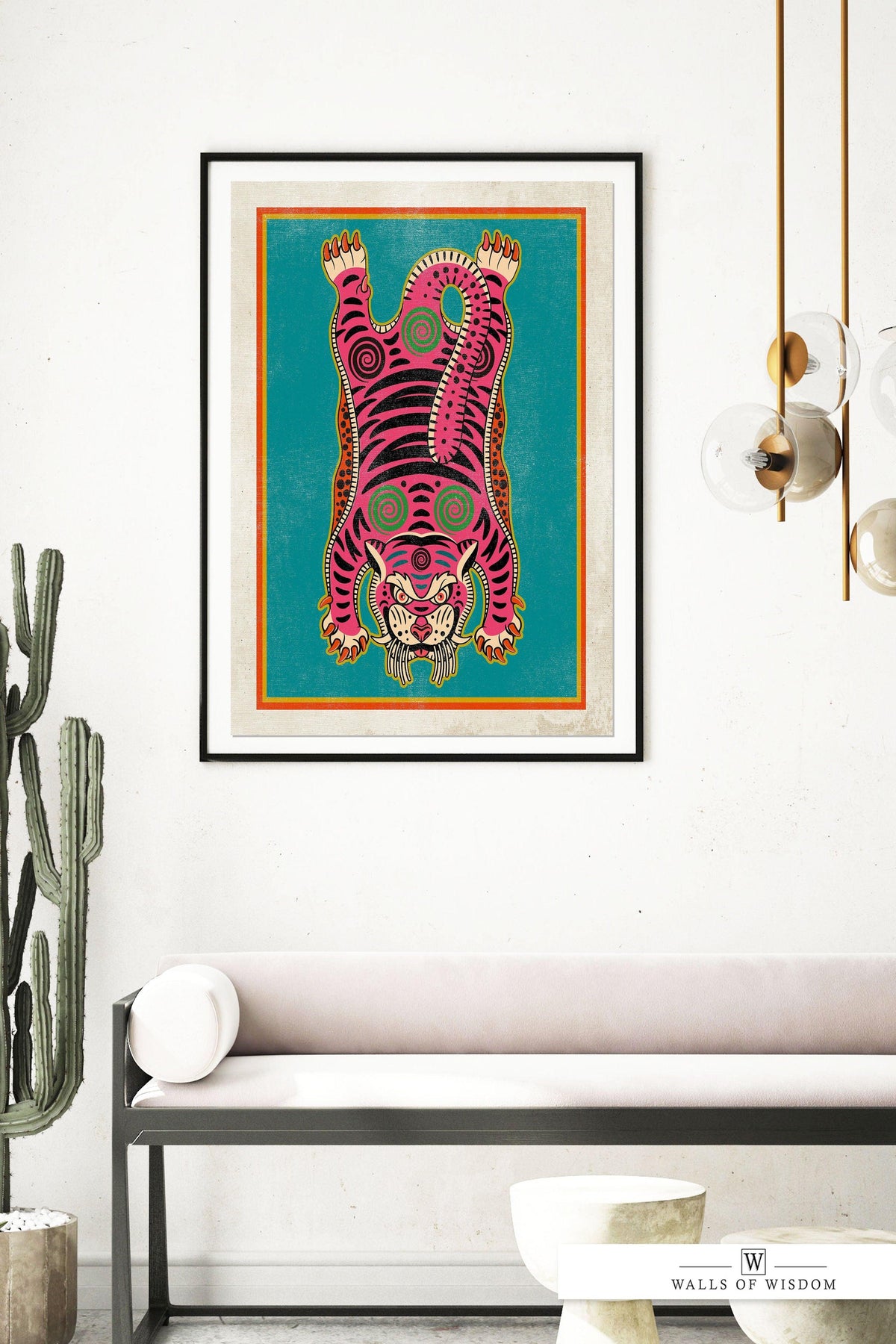 Tibetan Tiger Art Poster Print - Colorful Pink Bohemian Maximalist Gallery Wall Art