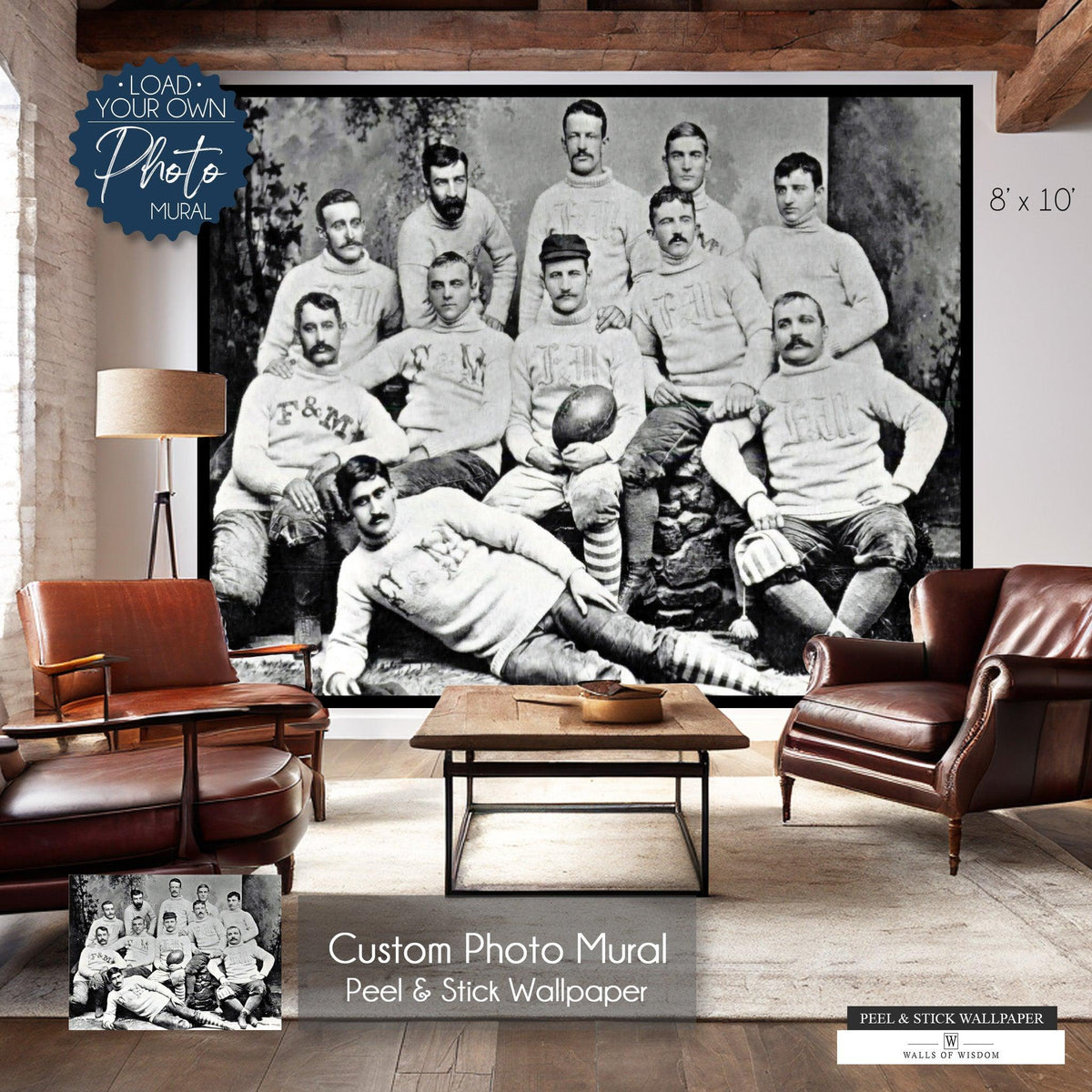 Custom wall mural wallpaper with family photo or sports theme room decor