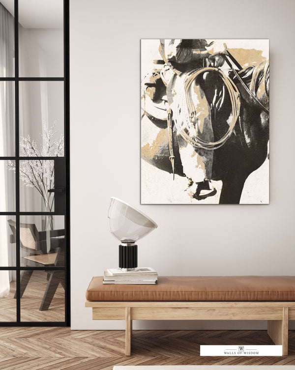 Black, white, and grey canvas wall art blending vintage and modern western aesthetics with distressed details, ideal for southwest, farmhouse, or eclectic decor.