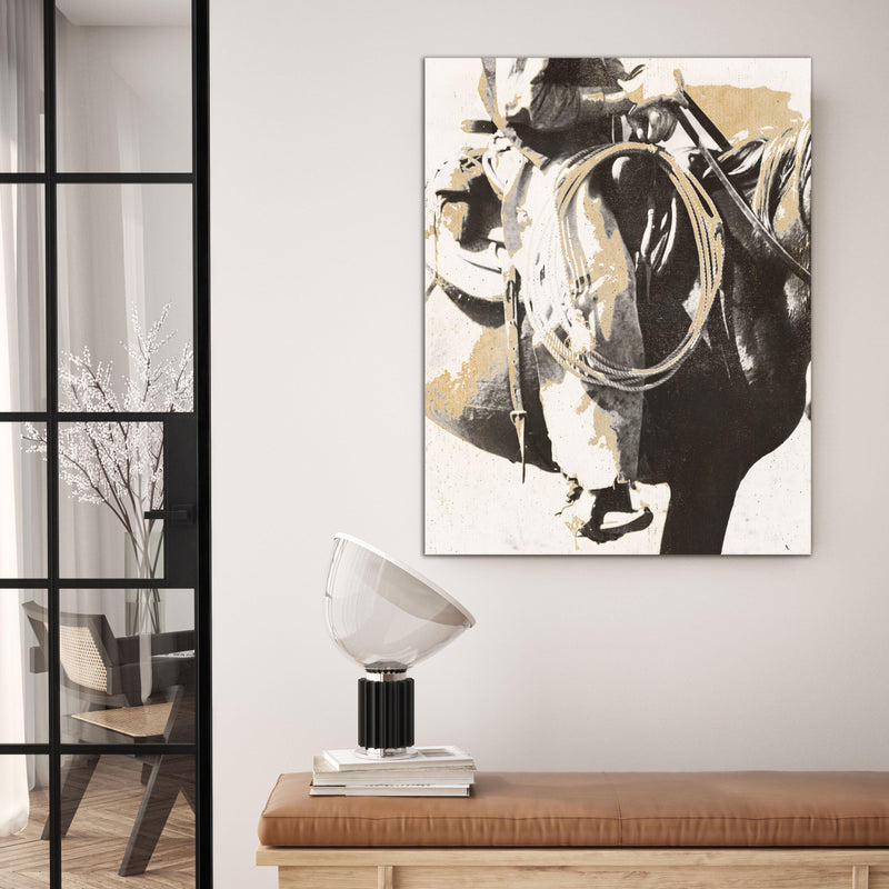 Black, white, and grey canvas wall art blending vintage and modern western aesthetics with distressed details, ideal for southwest, farmhouse, or eclectic decor.