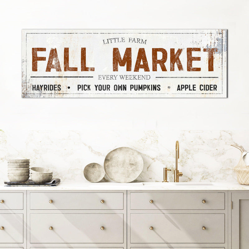 Fall Market Vintage Farmhouse Fall Canvas Wall Art -  Rustic Country Holiday Sign