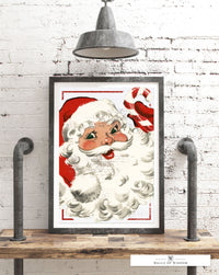 Candy Cane Santa Poster Print: Retro 50's-Inspired Christmas Wall Art for Cozy Holiday Home