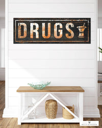 Rustic Antique Drug Store Canvas Sign - Authentic Vintage Distressed Design