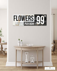 "Flowers 99"  Vintage Flower Market Canvas Sign - Distressed Floral Market Wall Decor