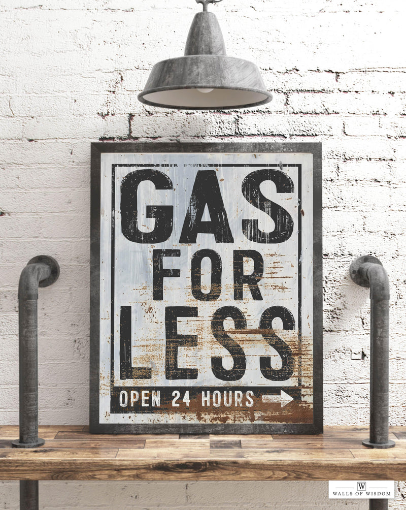 Retro Gas Station Sign Poster Wall Art - Old Signage for Home Bar & Lounge