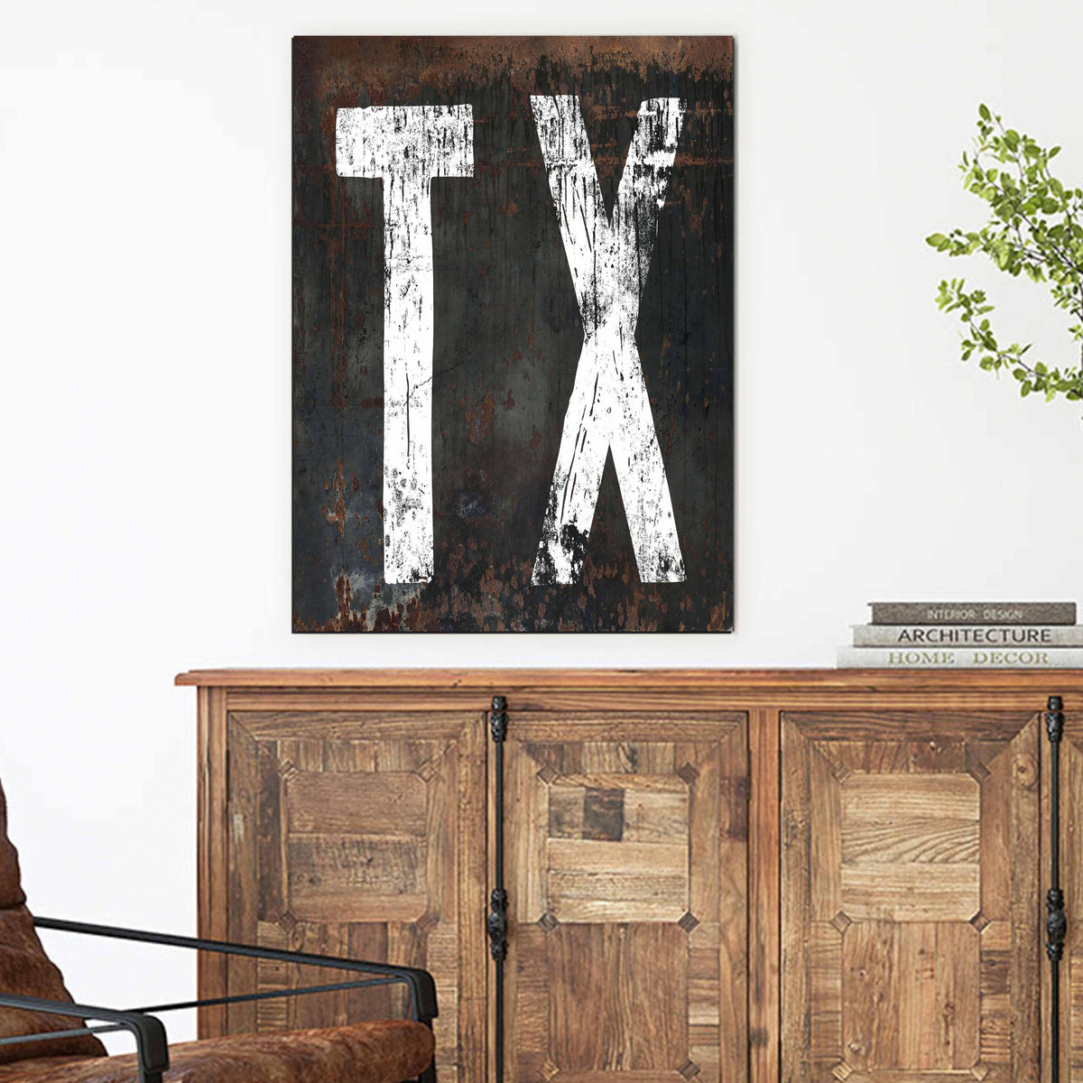 Vintage Western Texas Sign in rusty black and hand painted font. 