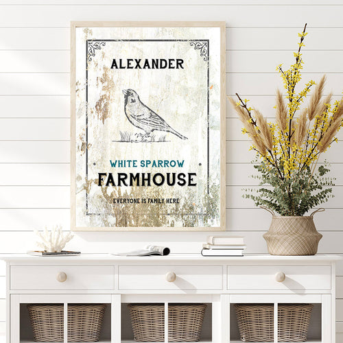 white sparrow farmhouse sign wall art custom vintage rustic home decor