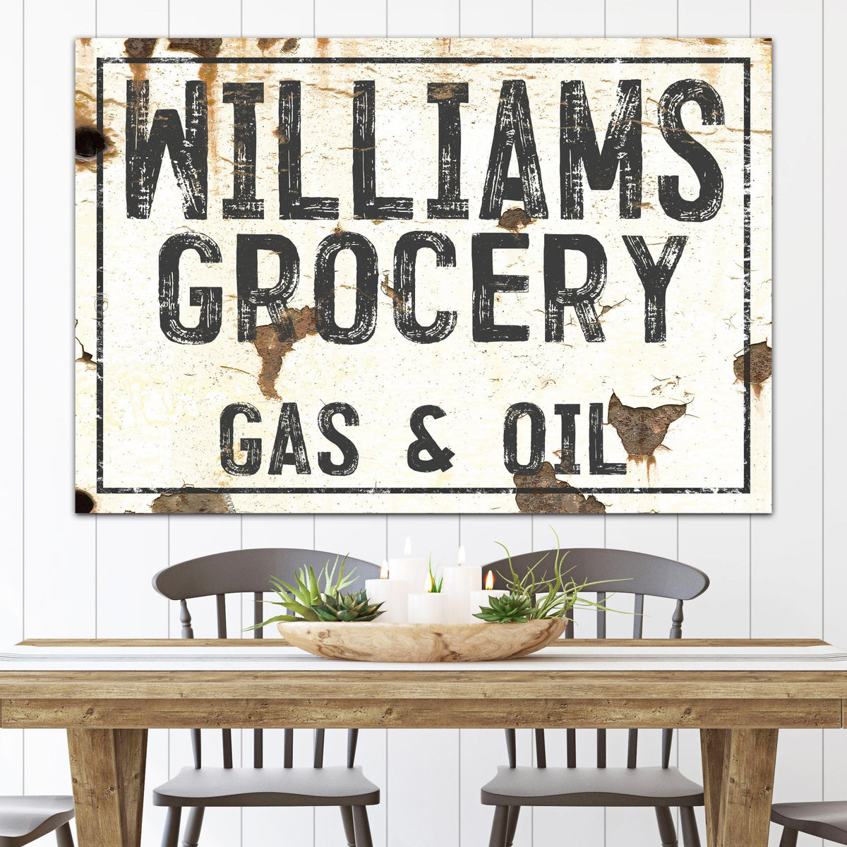 Personalized Williams Grocery Gas & Oil Wall Art - Modern Farmhouse Decor Canvas Prints