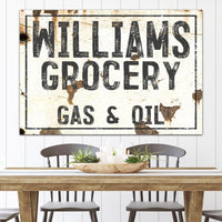 Personalized Williams Grocery Gas & Oil Wall Art - Modern Farmhouse Decor Canvas Prints