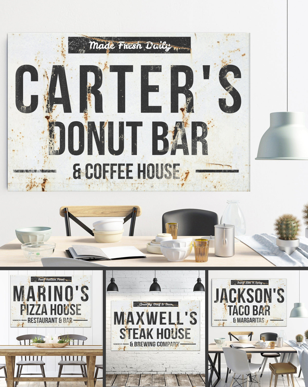Custom Home Bar Sign with Antique Metal Look on Canvas