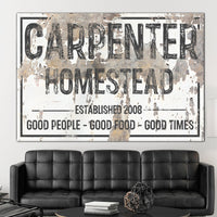 Vintage Farmhouse Decor Personalized Name Sign Canvas Chippy White Homestead Decor