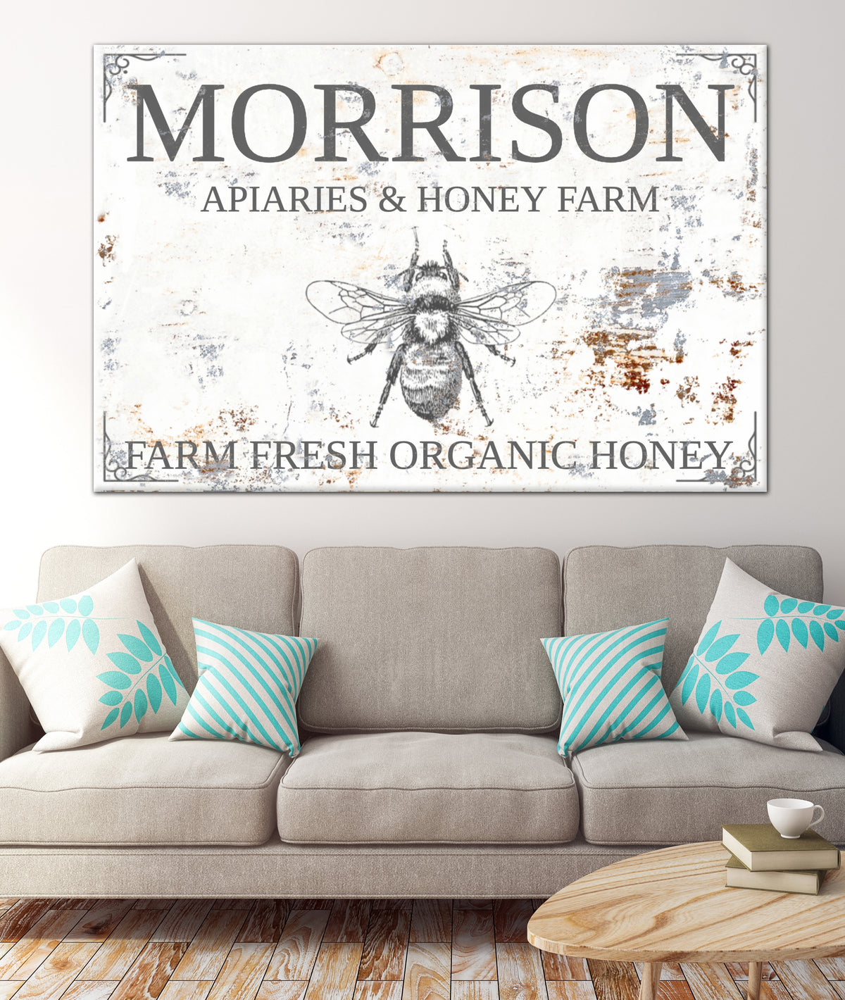 Honey Bee Farm Personalized Name Sign Canvas Wall Art  NLSC0128
