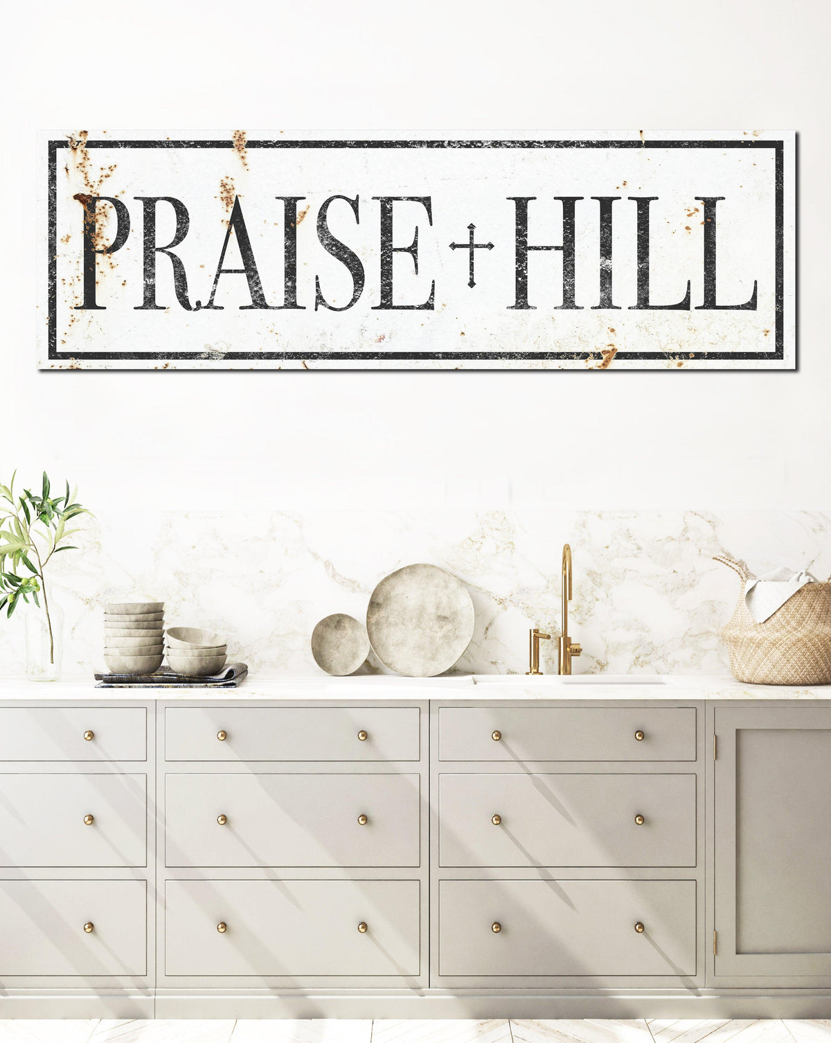 Praise Hill White Farmhouse Wall Art Canvas Church Sign