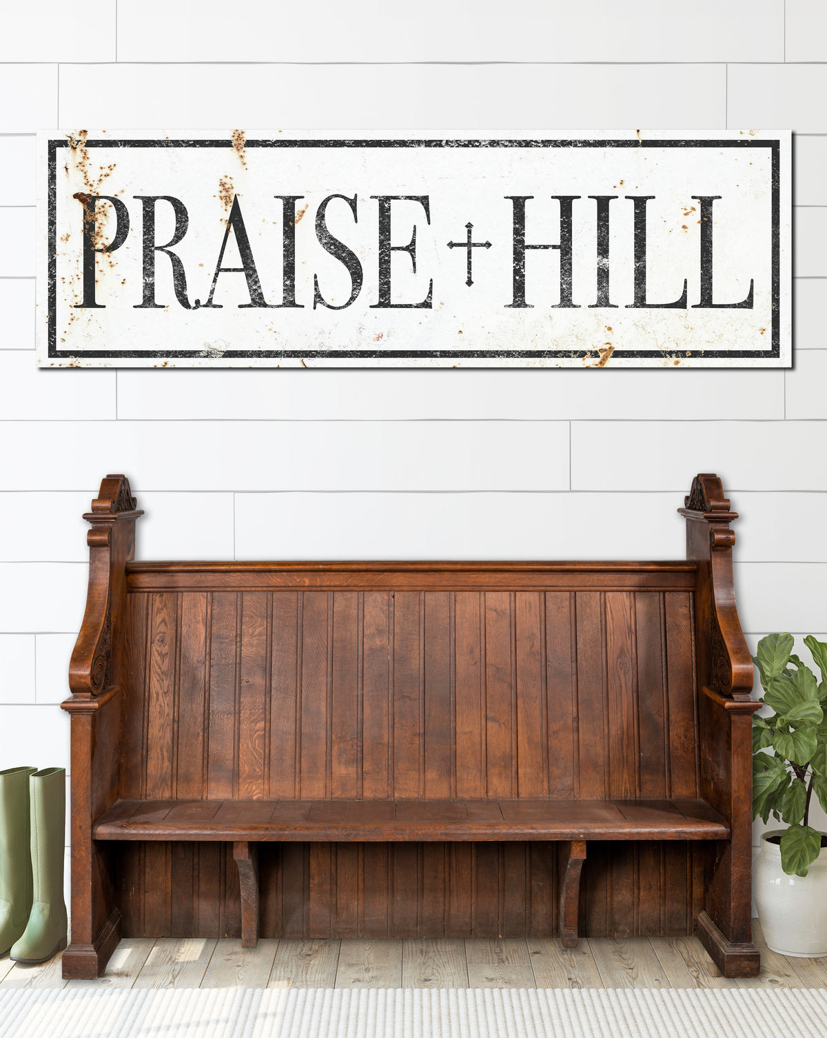 Praise Hill White Farmhouse Wall Art Canvas Church Sign