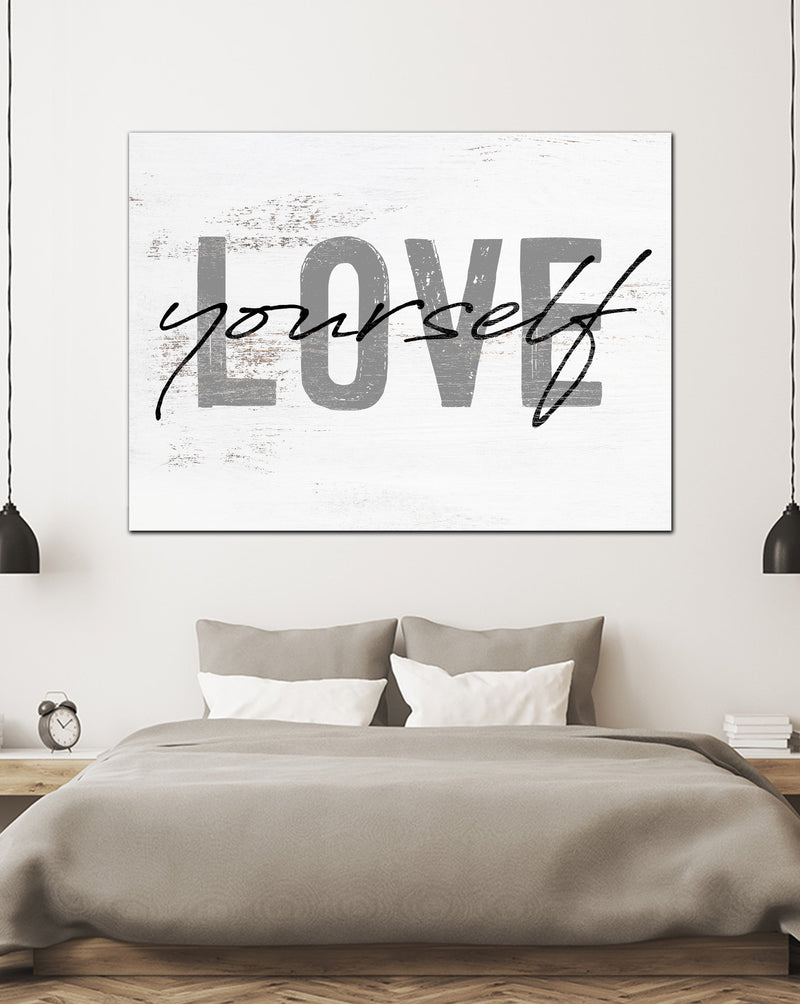 Love Yourself Farmhouse Decor Canvas Wall Art - Motivational Art Self Love Reminder