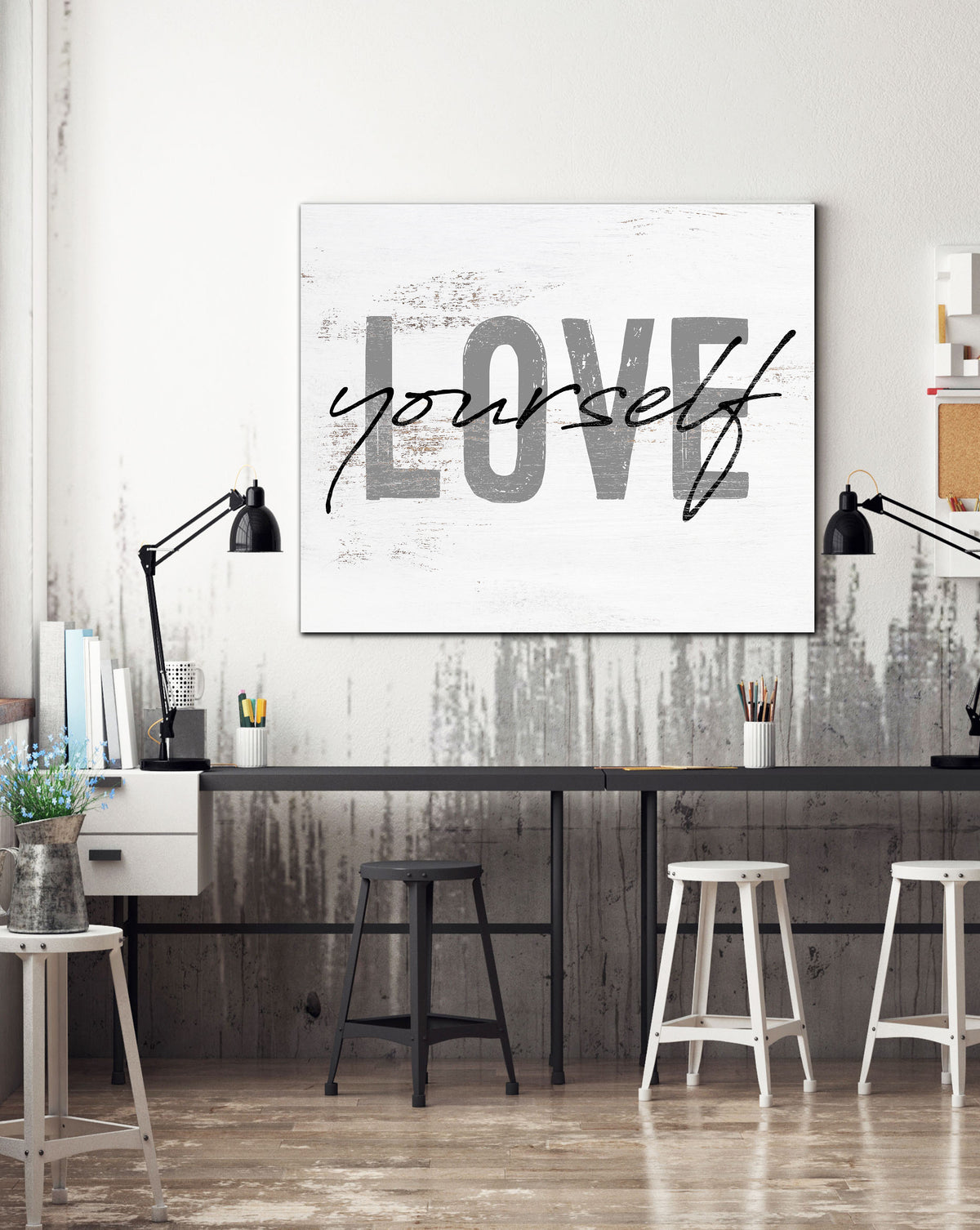 Love Yourself Farmhouse Decor Canvas Wall Art - Motivational Art Self Love Reminder