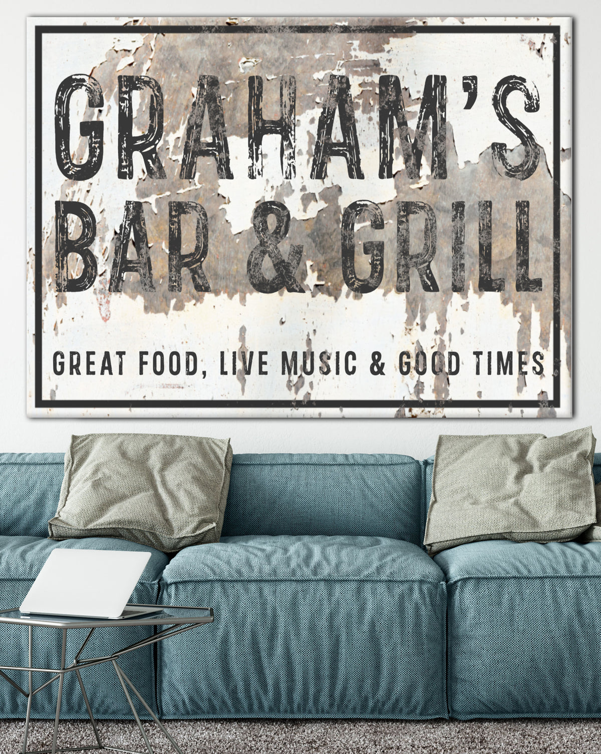 Personalized Vintage Bar Sign Canvas Art - Personalized Farmhouse Decor Wall Art