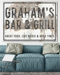 Personalized Vintage Bar Sign Canvas Art - Personalized Farmhouse Decor Wall Art