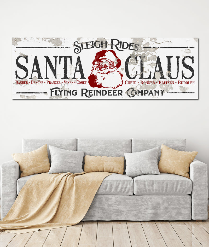 Modern Farmhouse Christmas Santa Sign - Sleigh Rides Reindeer Wall Art