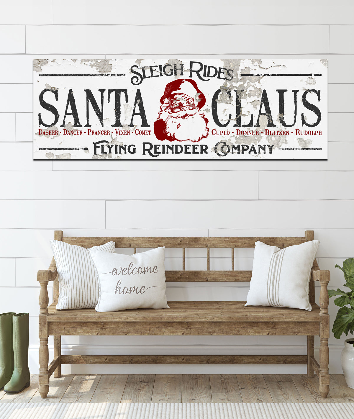 Modern Farmhouse Christmas Santa Sign - Sleigh Rides Reindeer Wall Art