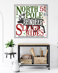 North Pole Reindeer Sleigh Rides Farmhouse Decor Wall Art