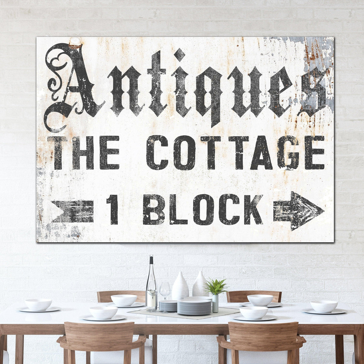 Antiques Sign Wall Art Vintage Metal Canvas Print Sign