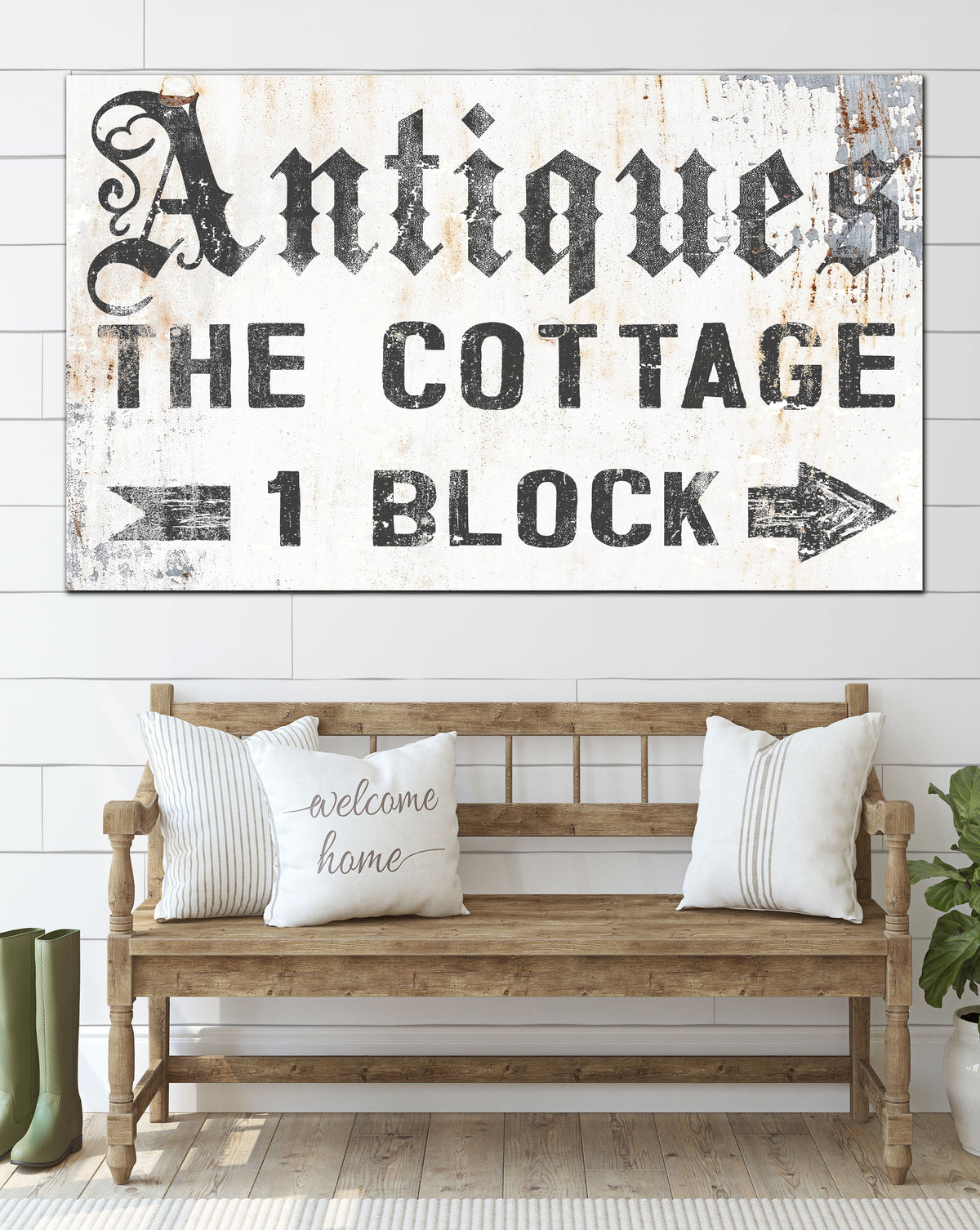 Antiques Cottage Vintage Sign Large Wall Art Canvas