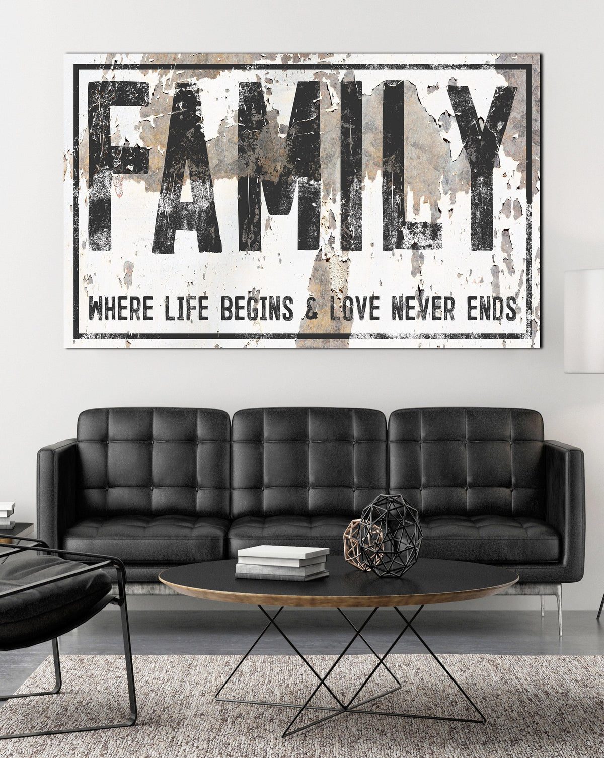 Family Sign -  Where Life Begins Farmhouse Wall Art - Farmhouse Decor Wall Art Canvas Prints