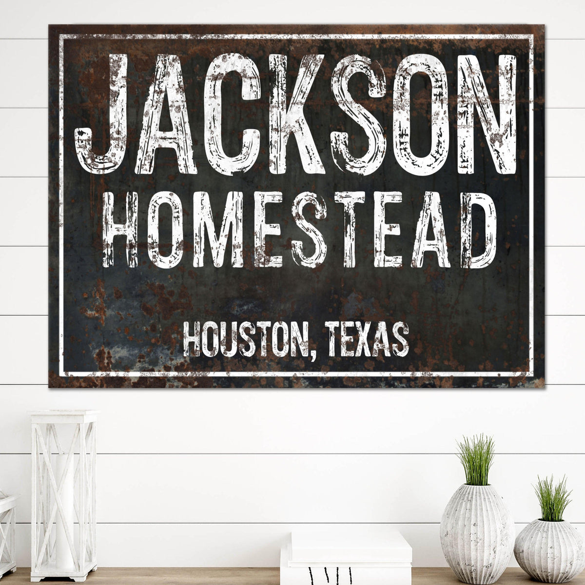 Personalized Homestead Farmhouse Black Metal Style Canvas Art NLSC1203