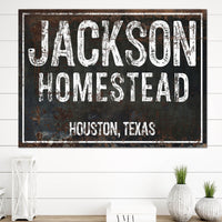 Personalized Homestead Farmhouse Black Metal Style Canvas Art NLSC1203