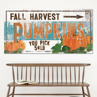 Rustic Fall Decor - Fall Harvest Pumpkins Canvas Sign