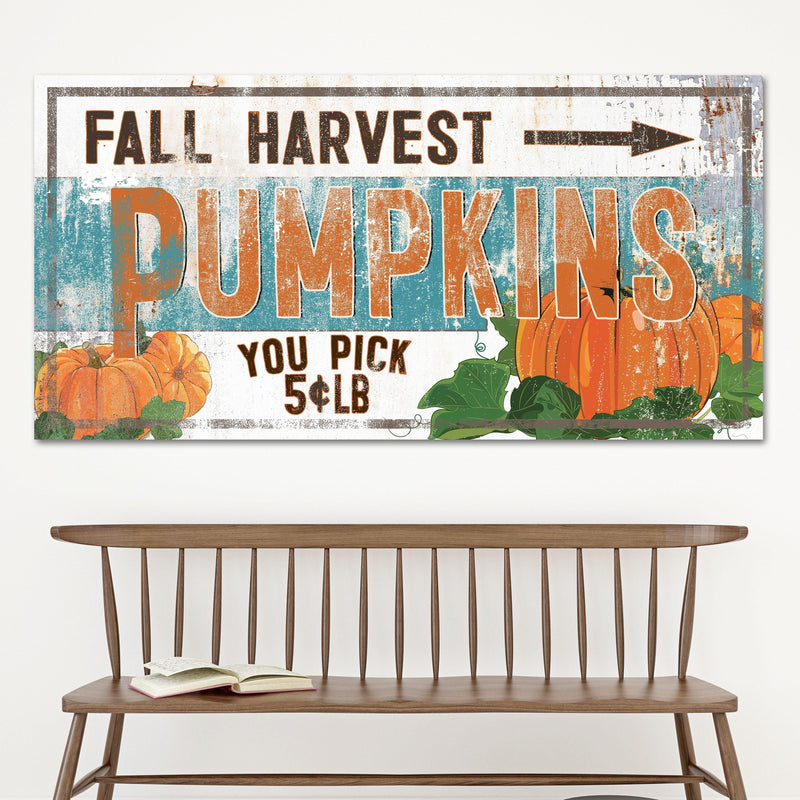 Rustic Fall Decor - Fall Harvest Pumpkins Canvas Sign