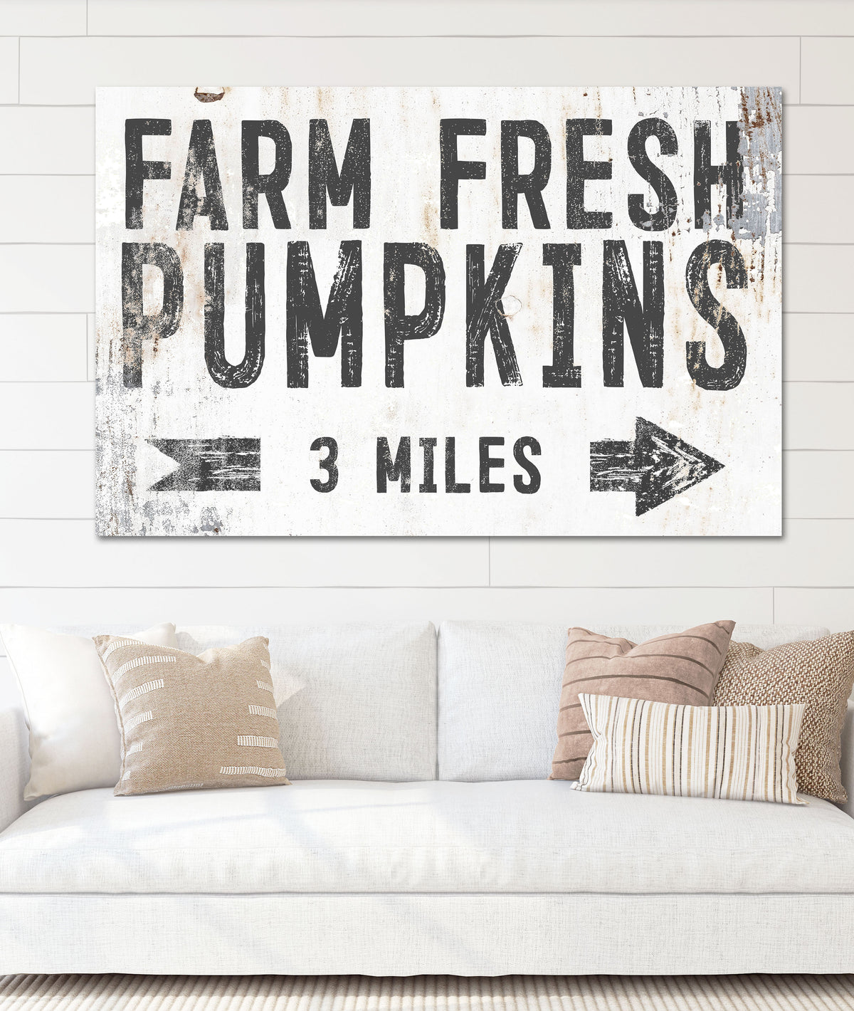 Farm Fresh Pumpkins White Farmhouse Canvas Wall Art - LC56