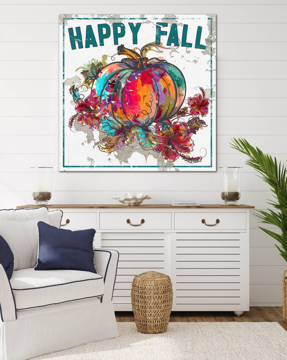 Happy Fall Colorful Pumpkin Canvas Wall Art  - LC65