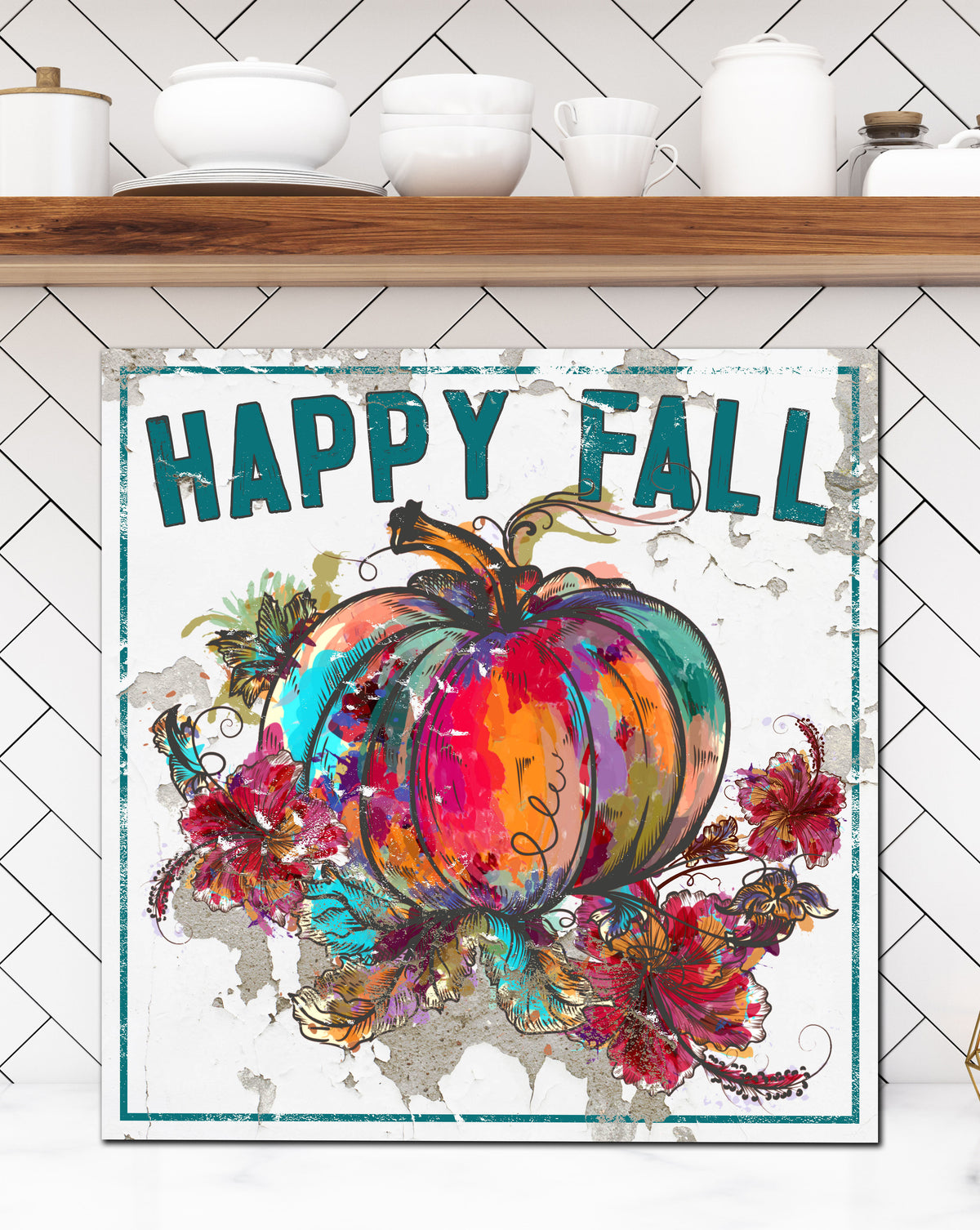 Happy Fall Colorful Pumpkin Canvas Wall Art  - LC65