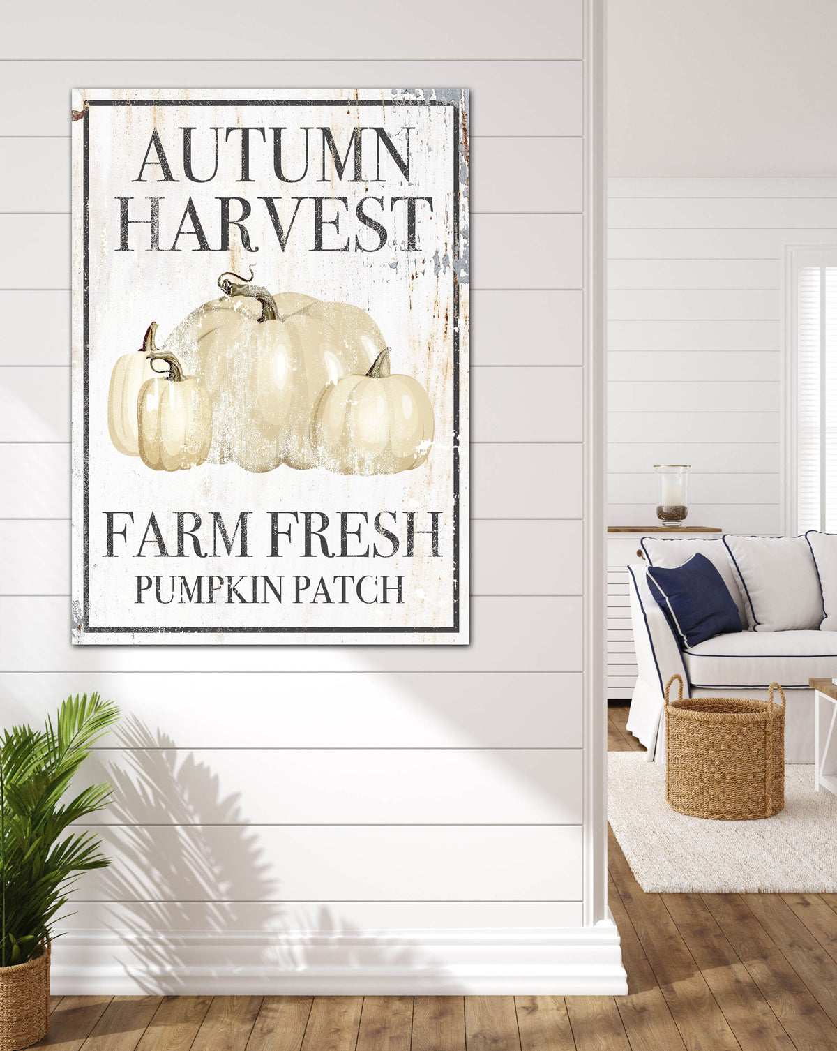 White Autumn Harvest Pumpkin Patch Canvas Wall Art - PC23