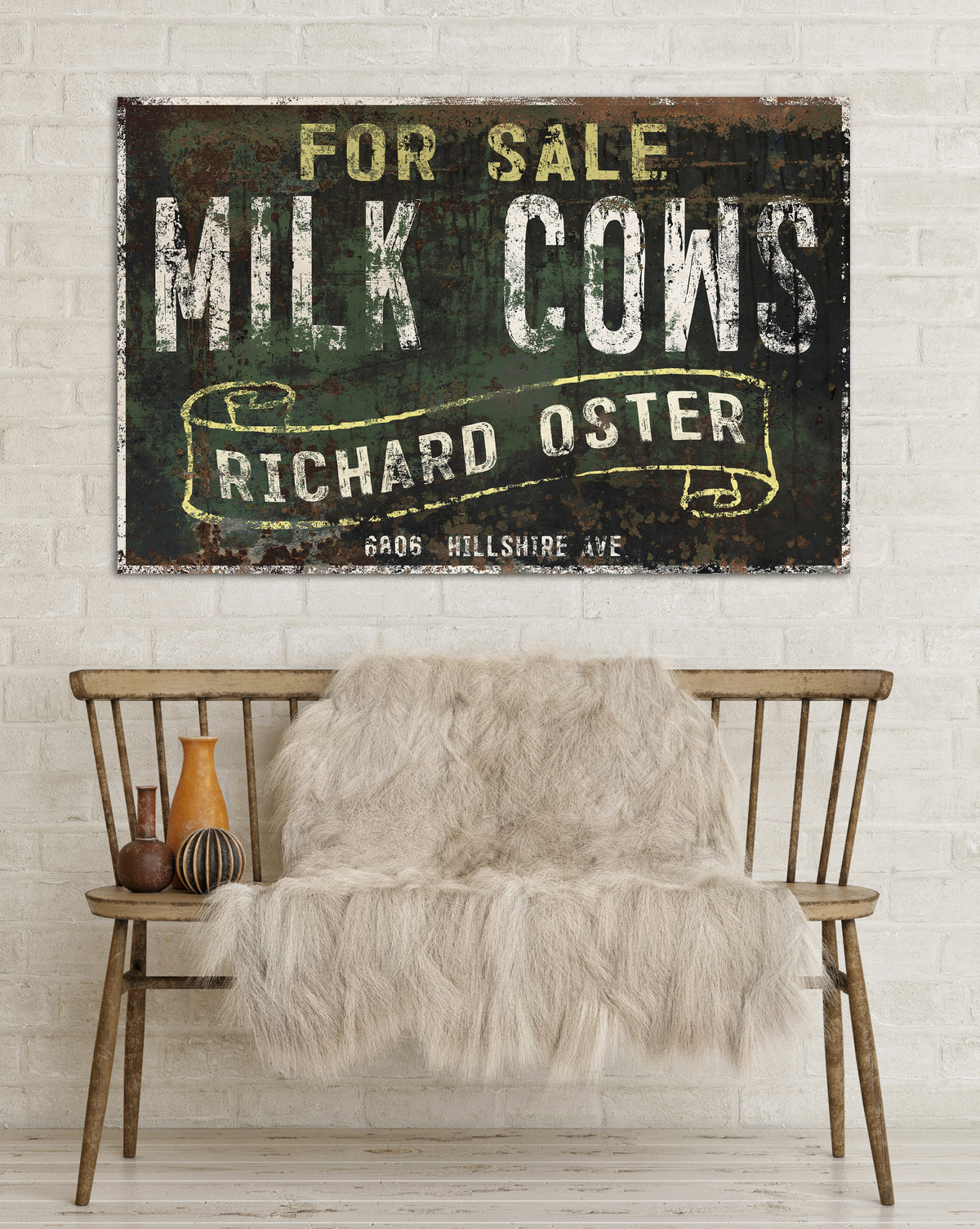 Milk Cows For Sale Vintage Sign - Large Farmhouse Signs Faux Metal Sign in Canvas