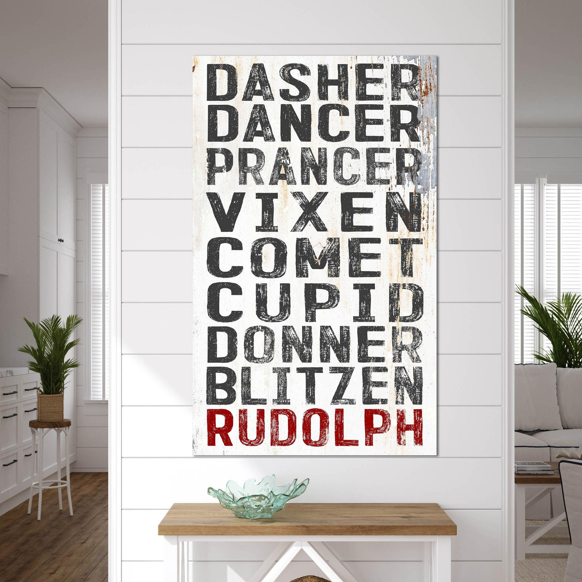 Lightweight Canvas Wall Art - Reindeer Names Christmas Design Vintage Metal Sign
