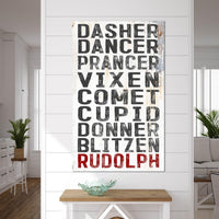 Reindeer Names Farmhouse Christmas Canvas Wall Art