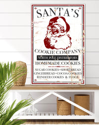 Santa's Cookie Co Farmhouse Canvas Art - Vintage Santa Christmas SIgn