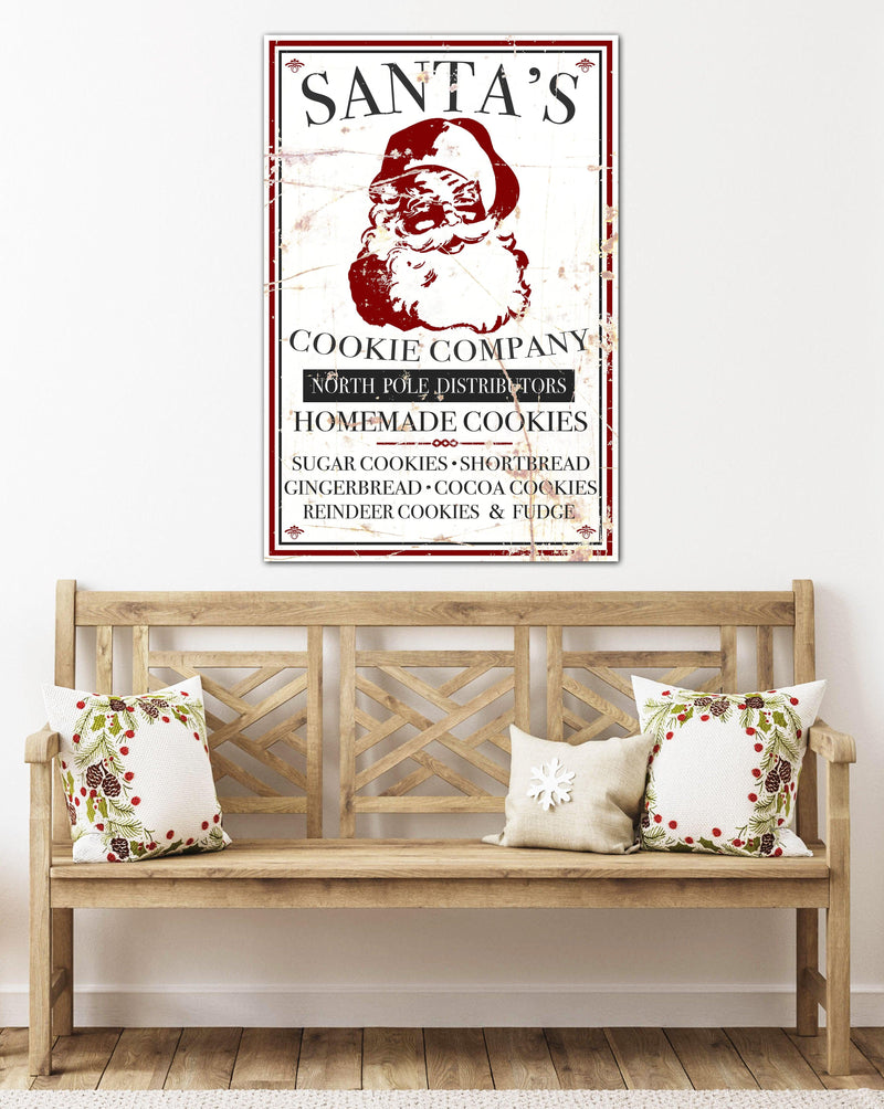 Santa's Cookie Co Farmhouse Canvas Art - Vintage Santa Christmas SIgn