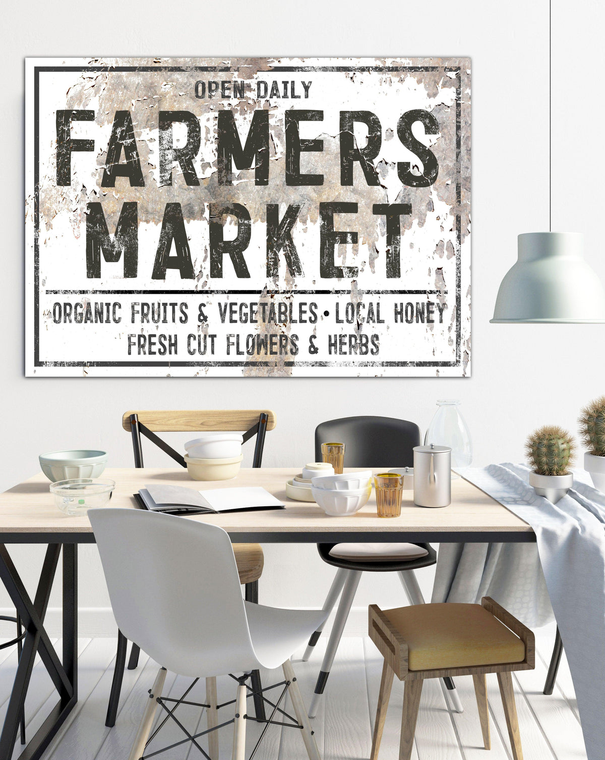 WHITE Chippy Farmers Market Farmhouse Wall Art Canvas Print